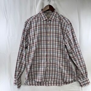 Culturata Button Front Shirt Mens XL Mauve Blue White Plaid Tailored Fit Italy